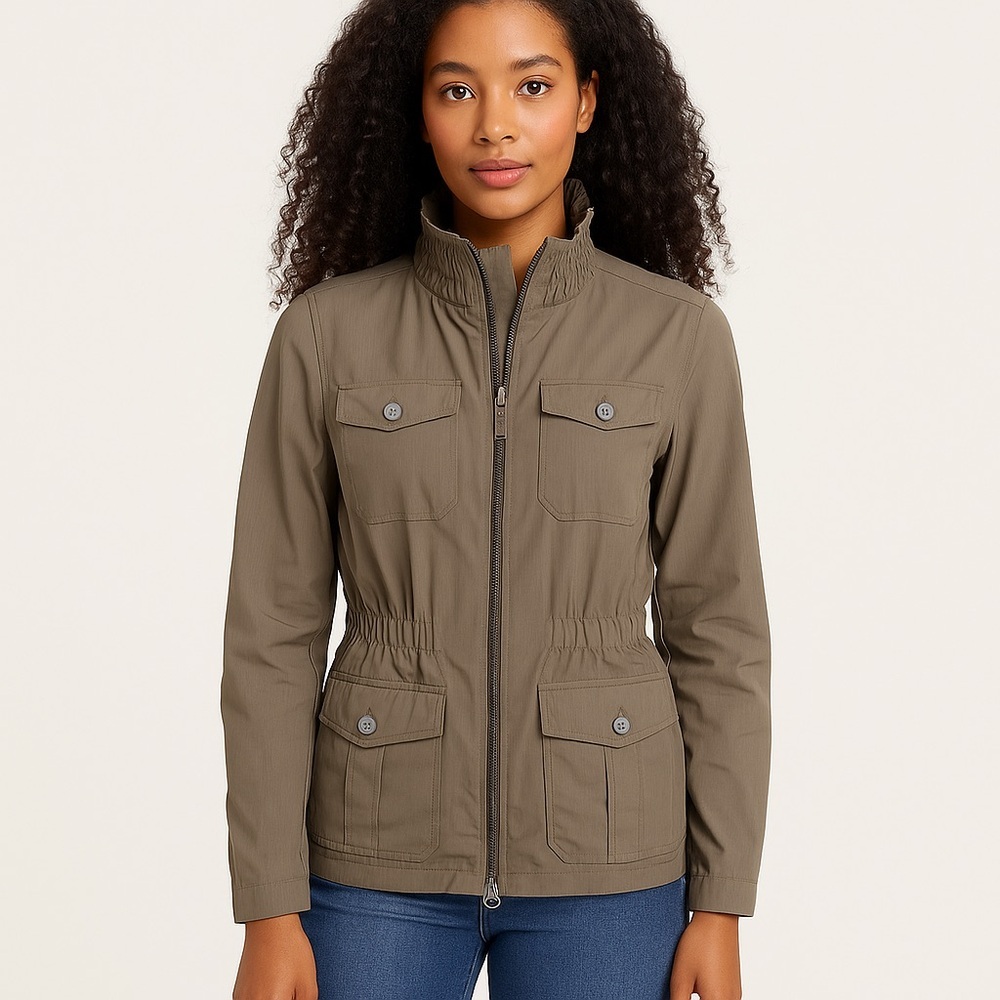 Lole jacket lightweight neutral beige small ajustable waist many pockets small